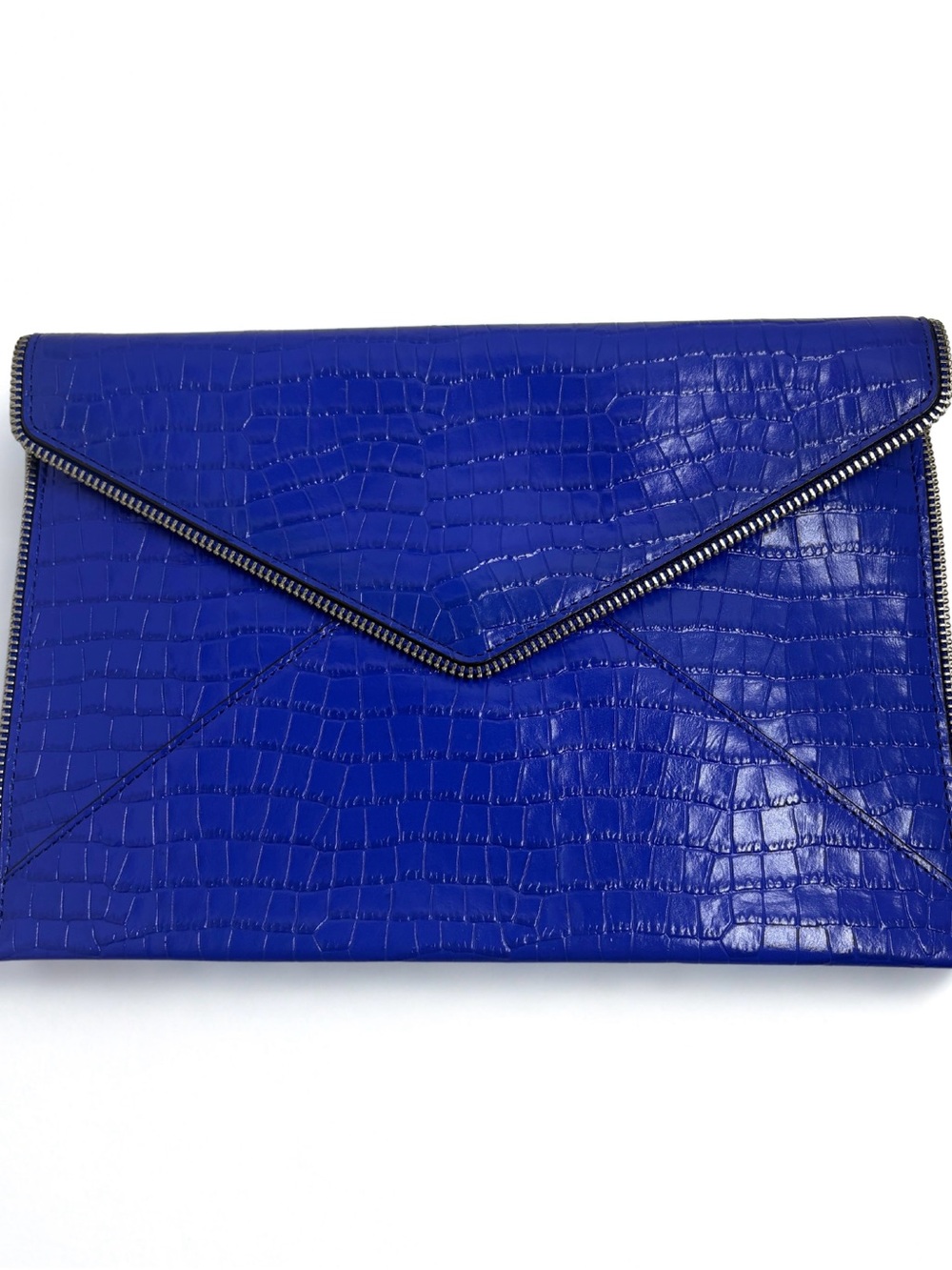 Rebecca Minkoff Cobalt Blue Croc-Embossed Envelope Clutch